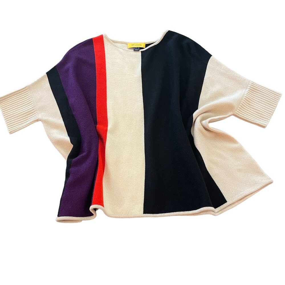 St. John Women's 100% Wool Color Block Design Multicolor SS Sweater, Size S